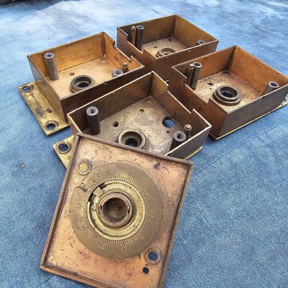 Vintage Mosler Brass Combination Dial & Lock Body/Housings (Lot of 4+1) - Picture 1 of 15